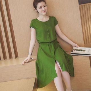 Cap-sleeve Drawstring Dress