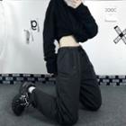 Wide-leg Drawstring Pants Black - One Size