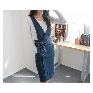 Sleeveless Button-detail Denim Dress