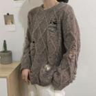 Ripped Linen Flower Loose-fit Sweater