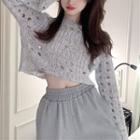 Cropped Pointelle Knit Top Light Gray - One Size