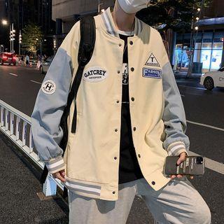 Long-sleeve Two-tone Badge Baseball Jacket