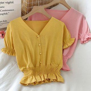 Plain Elastic-waist Knit Crop Top