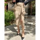 Tie-waist Deep-slit Long Skirt