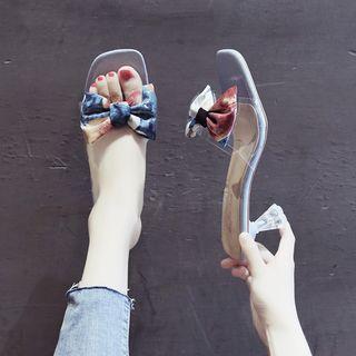 Bow Clear Heel Slide Sandals