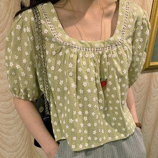 Short-sleeve Floral Top Floral - Green - One Size
