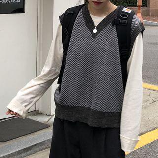 Herringbone V-neck Knit Vest