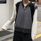 Herringbone V-neck Knit Vest