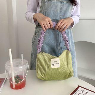 Two-tone Applique Corduroy Shoulder Bag