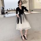 Short-sleeve Gradient A-line Midi Evening Dress