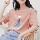 Short-sleeve Goose Print T-shirt Tangerine - One Size