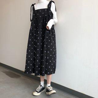 Dotted Print Corduroy Pinafore Dress