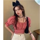 Puff-sleeve Tie-waist Crop Top