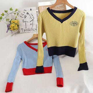 Number Embroidered Ribbed Knit Top