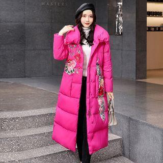 Floral Embroidered Padded Zip Coat