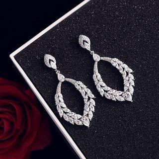 925 Sterling Silver Rhinestone Statement Drop Earring Silver White - One Size