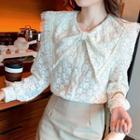 Mesh Trim Collared Lace Blouse