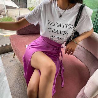 Satin Long Wrap Skirt