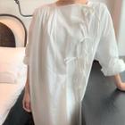 Ribbon Elbow-sleeve Maxi A-line Dress