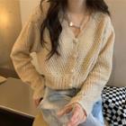 Long-sleeve Pointelle Button-up Knit Cardigan