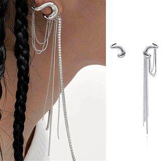 Chained Rhinestone Asymmetrical Fringed Earring 1 Pair - Silver - One Size