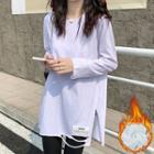 Long-sleeve Side-slit Ripped T-shirt
