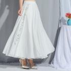 Floral Embroidered Maxi A-line Skirt White - One Size