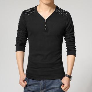 Long-sleeve Print Panel Henley