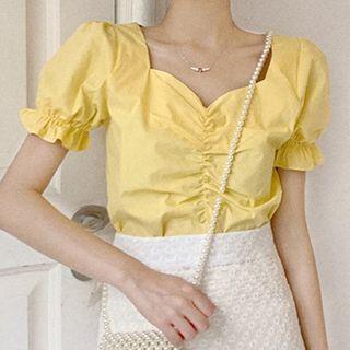 Short-sleeve Crinkled Top / Midi A-line Lace Skirt