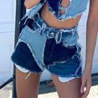 Patchwork Denim Hot Pants