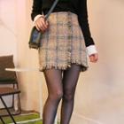 Tweed Wool Blend Wrap Miniskirt