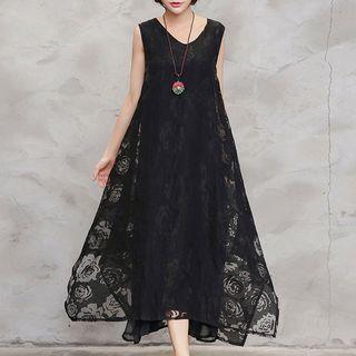 Floral Jacquard Sleeveless A-line Midi Dress