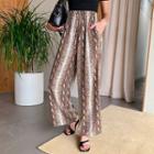 High-waist Snakeskin Print Wide-leg Pants Pants - Pattern - Coffee - One Size