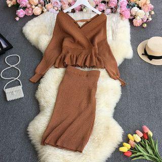 Set: Glitter Sweater + Midi Knit Skirt