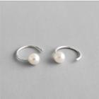 925 Sterling Silver Faux Pearl Ear Ring S990 - 1 Pair - Silver - One Size