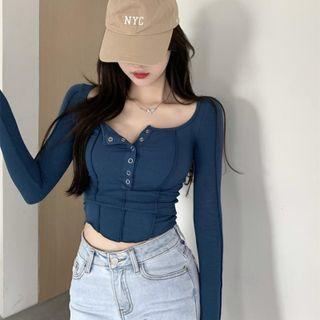 Long-sleeve Skinny Cropped Top