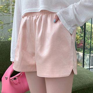 High-waist Plain Side-slit Shorts