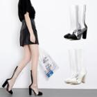 Block Heel Transparent Panel Mid-calf Boots