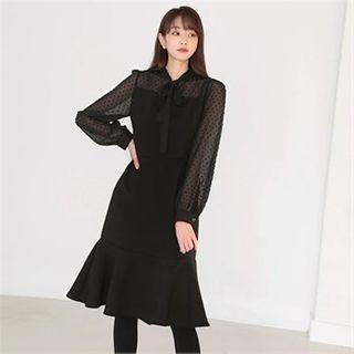 Tie-front Sheer-panel Dress