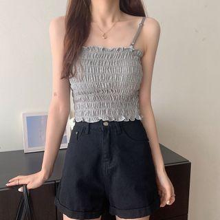 Camisole Ruffle-trim Ruched Crop Top