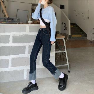 Patched Crop Straight Leg Jeans