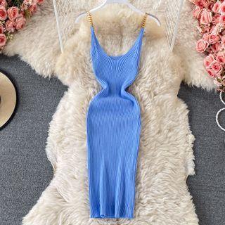 Sleeveless Chain Strap Slim-fit Knit Dress