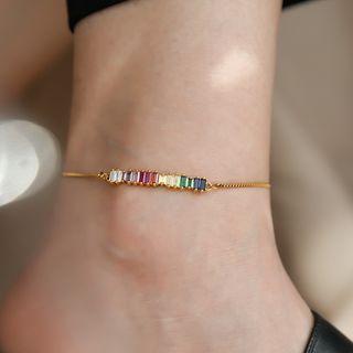 Rainbow Rhinestone Pendant Stainless Steel Necklace Necklace - Gold - One Size