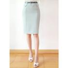 Belted Flap H-line Midi Skirt