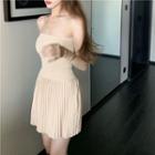 Strapless Knit Pleated Mini A-line Dress