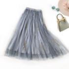 Sequined Embroidered Mesh Skirt Gray - One Size