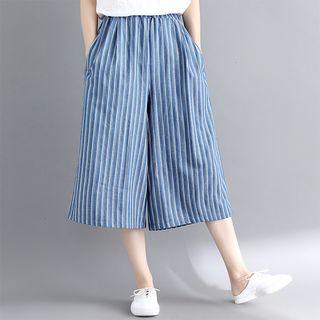 Striped Capri Wide-leg Pants
