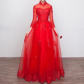 Mandarin Collar Sequined Wedding Dress
