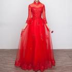 Mandarin Collar Sequined Wedding Dress