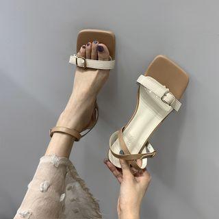 Two-tone Square-toe Block Heel Sandals